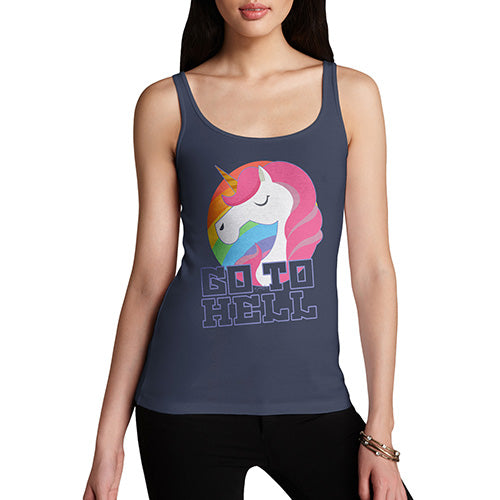 Womens Novelty Tank Top Go To Hell Unicorn Women's Tank Top Small Navy