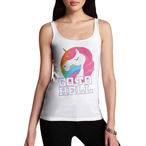 Womens Humor Novelty Graphic Funny Tank Top Go To Hell Unicorn Women's Tank Top Large White