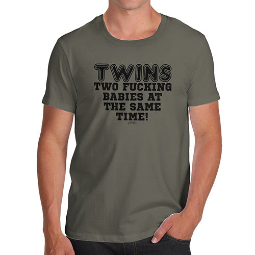 Mens Novelty T Shirt Christmas Two F-cking Babies At The Same Time! Men's T-Shirt X-Large Khaki