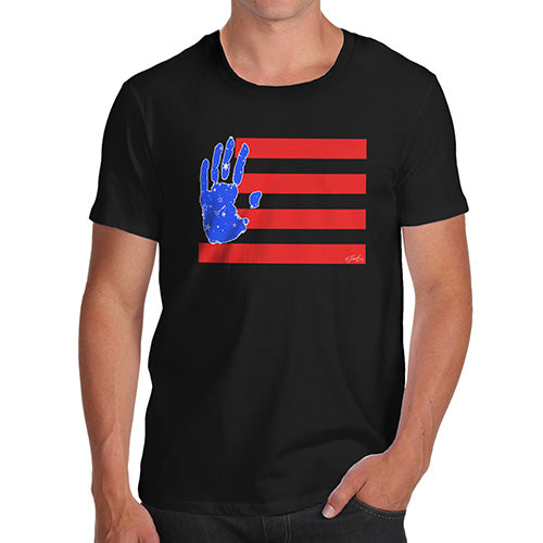 Funny Mens T Shirts Hand Print USA 4th July Flag Men's T-Shirt X-Large Black