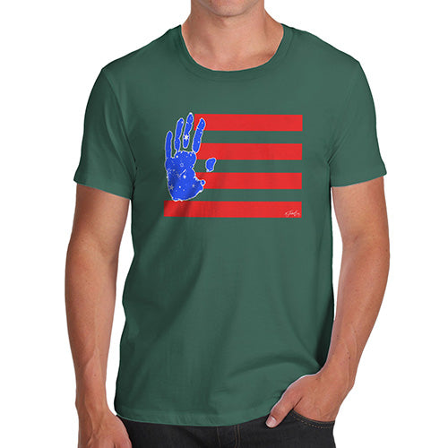 Mens Funny Sarcasm T Shirt Hand Print USA 4th July Flag Men's T-Shirt X-Large Bottle Green