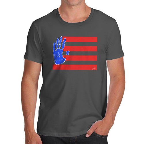 Funny T-Shirts For Guys Hand Print USA 4th July Flag Men's T-Shirt X-Large Dark Grey