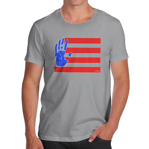 Funny Tshirts For Men Hand Print USA 4th July Flag Men's T-Shirt X-Large Light Grey