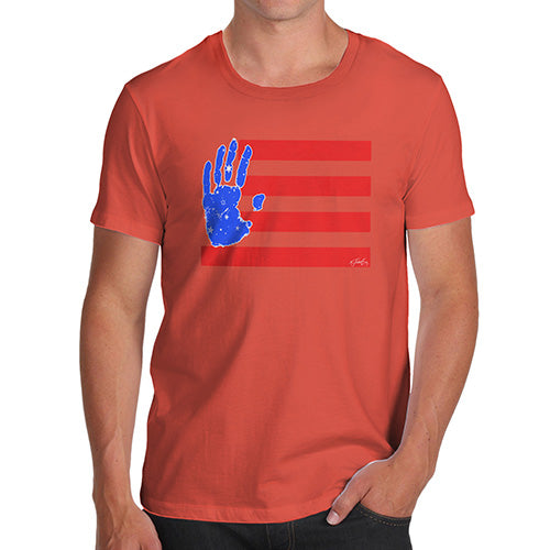 Funny T Shirts For Dad Hand Print USA 4th July Flag Men's T-Shirt X-Large Orange