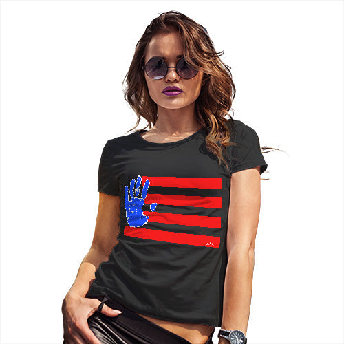 Funny Shirts For Women Hand Print USA 4th July Flag Women's T-Shirt X-Large Black
