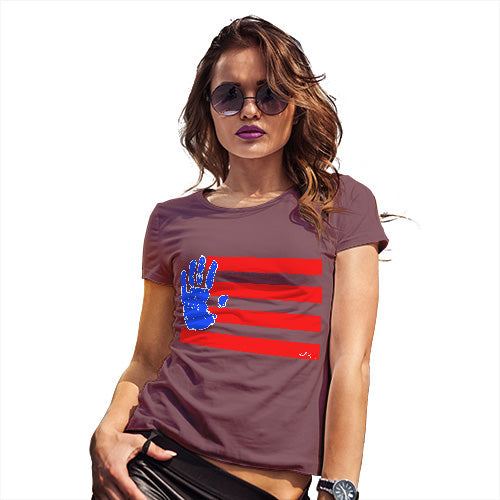 Funny T-Shirts For Women Sarcasm Hand Print USA 4th July Flag Women's T-Shirt X-Large Burgundy