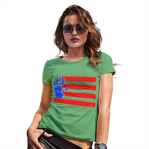 Funny Gifts For Women Hand Print USA 4th July Flag Women's T-Shirt X-Large Green