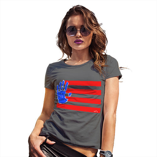 Funny Shirts For Women Hand Print USA 4th July Flag Women's T-Shirt X-Large Dark Grey