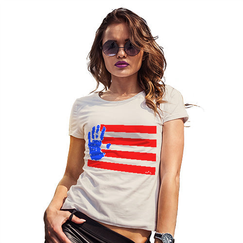 Womens T-Shirt Funny Geek Nerd Hilarious Joke Hand Print USA 4th July Flag Women's T-Shirt X-Large Natural