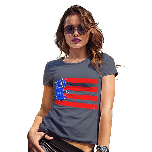Funny T Shirts For Mum Hand Print USA 4th July Flag Women's T-Shirt X-Large Navy