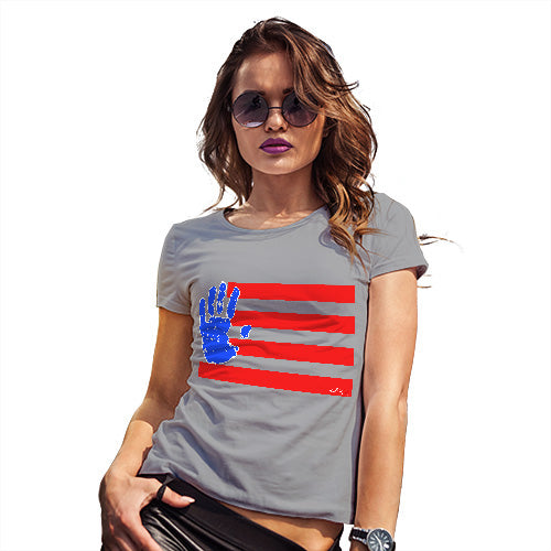 Funny Tshirts For Women Hand Print USA 4th July Flag Women's T-Shirt X-Large Light Grey