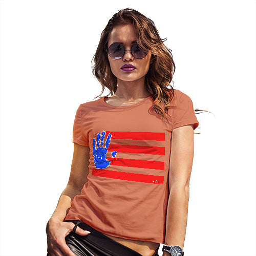 Novelty Tshirts Women Hand Print USA 4th July Flag Women's T-Shirt X-Large Orange