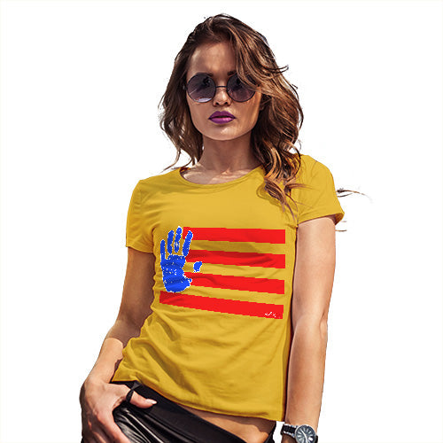 Womens Funny Tshirts Hand Print USA 4th July Flag Women's T-Shirt X-Large Yellow