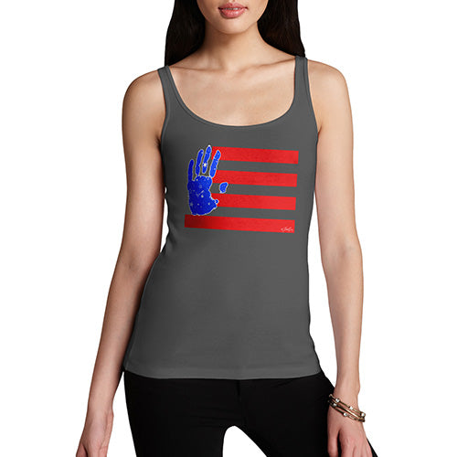 Funny Tank Top For Women Hand Print USA 4th July Flag Women's Tank Top X-Large Dark Grey