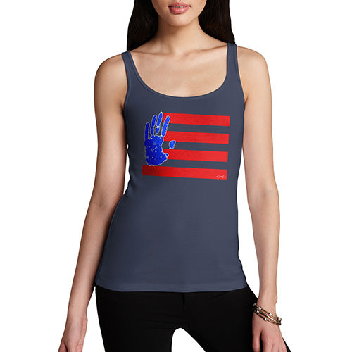 Funny Tank Top For Mum Hand Print USA 4th July Flag Women's Tank Top X-Large Navy