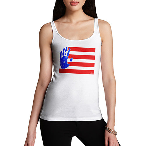 Funny Tank Top For Women Sarcasm Hand Print USA 4th July Flag Women's Tank Top X-Large White