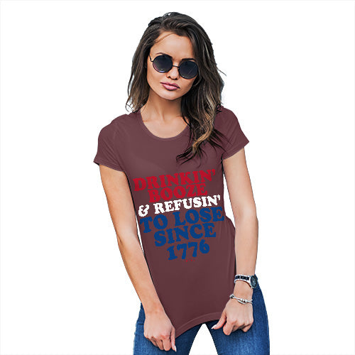Womens Funny Sarcasm T Shirt Drinkin' Booze & Refusin' To Lose Women's T-Shirt Small Burgundy