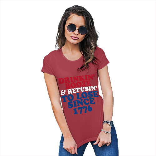 Womens Funny T Shirts Drinkin' Booze & Refusin' To Lose Women's T-Shirt Medium Red
