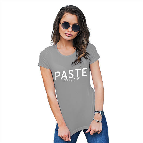 Novelty Tshirts Women Paste CTRL + P Women's T-Shirt Medium Light Grey