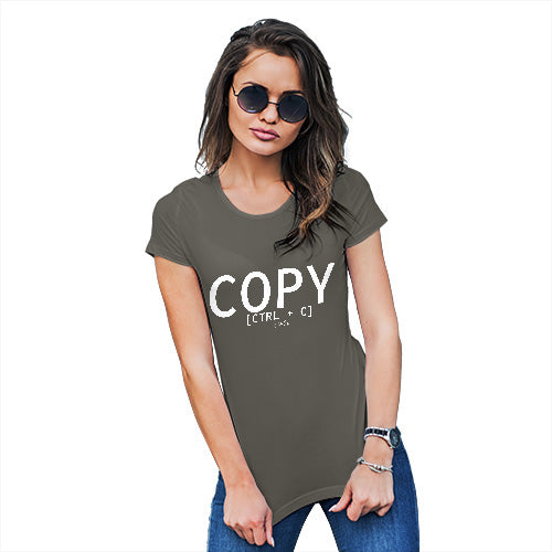 Womens Humor Novelty Graphic Funny T Shirt Copy CTRL + C Women's T-Shirt Medium Khaki