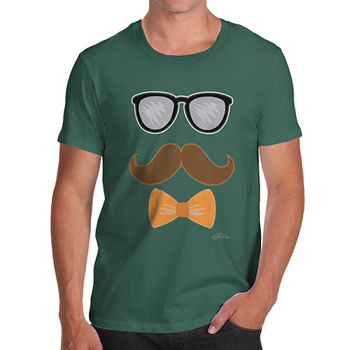 Mens Novelty T Shirt Christmas Glasses Moustache Bowtie Men's T-Shirt X-Large Bottle Green