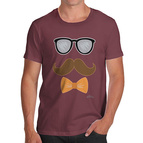Funny T Shirts For Dad Glasses Moustache Bowtie Men's T-Shirt X-Large Burgundy