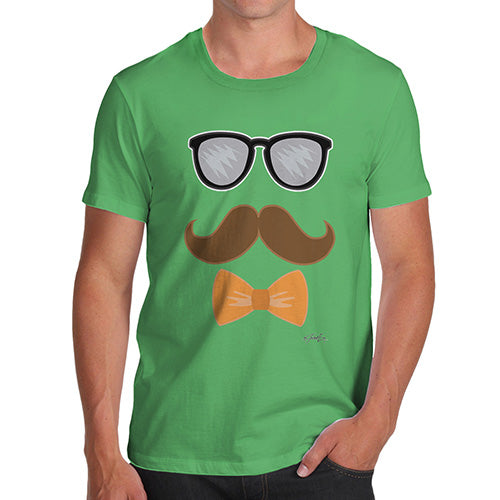Novelty T Shirts For Dad Glasses Moustache Bowtie Men's T-Shirt X-Large Green
