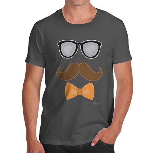 Novelty Tshirts Men Funny Glasses Moustache Bowtie Men's T-Shirt X-Large Dark Grey