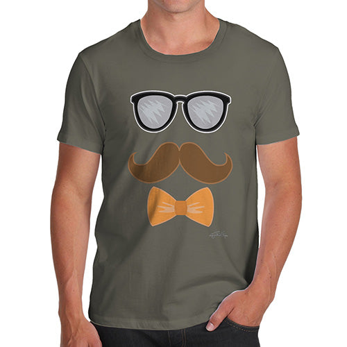 Funny T-Shirts For Men Glasses Moustache Bowtie Men's T-Shirt X-Large Khaki