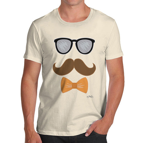 Funny Mens T Shirts Glasses Moustache Bowtie Men's T-Shirt X-Large Natural