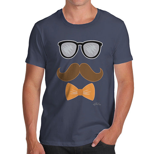 Funny Tee For Men Glasses Moustache Bowtie Men's T-Shirt X-Large Navy