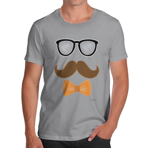 Funny Tshirts For Men Glasses Moustache Bowtie Men's T-Shirt X-Large Light Grey