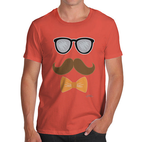 Funny T-Shirts For Men Glasses Moustache Bowtie Men's T-Shirt X-Large Orange