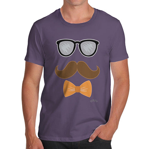 Funny T Shirts For Men Glasses Moustache Bowtie Men's T-Shirt X-Large Plum