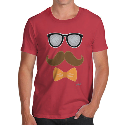 Funny Tee Shirts For Men Glasses Moustache Bowtie Men's T-Shirt X-Large Red