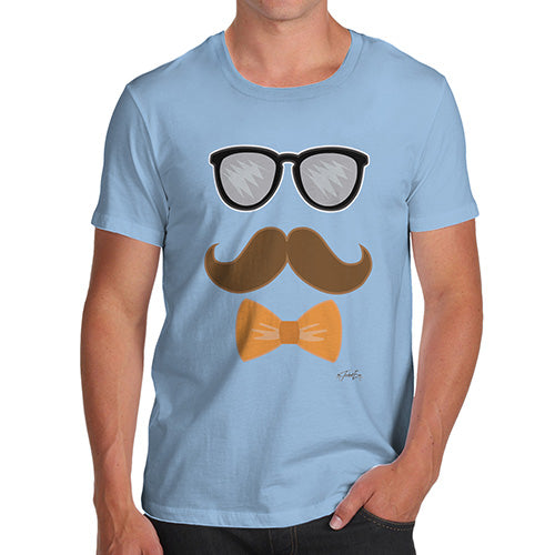Funny Tee For Men Glasses Moustache Bowtie Men's T-Shirt X-Large Sky Blue