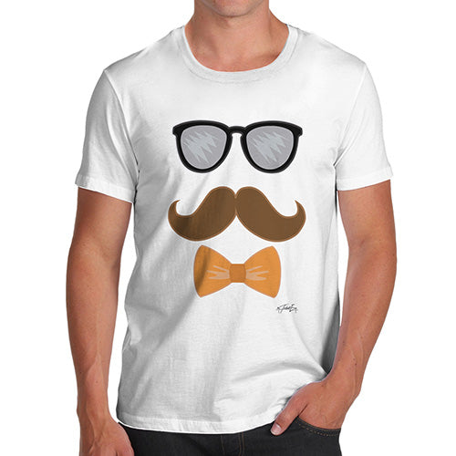 Funny T Shirts For Men Glasses Moustache Bowtie Men's T-Shirt X-Large White