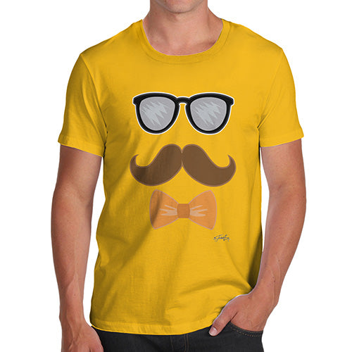 Funny Mens Tshirts Glasses Moustache Bowtie Men's T-Shirt X-Large Yellow