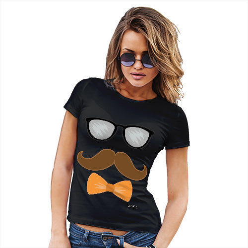 Novelty Tshirts Women Glasses Moustache Bowtie Women's T-Shirt X-Large Black