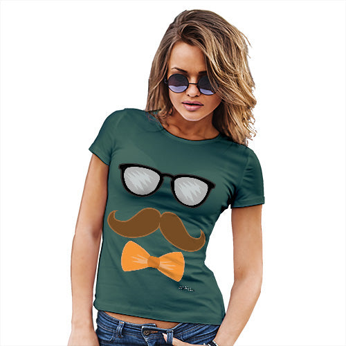 Womens T-Shirt Funny Geek Nerd Hilarious Joke Glasses Moustache Bowtie Women's T-Shirt X-Large Bottle Green
