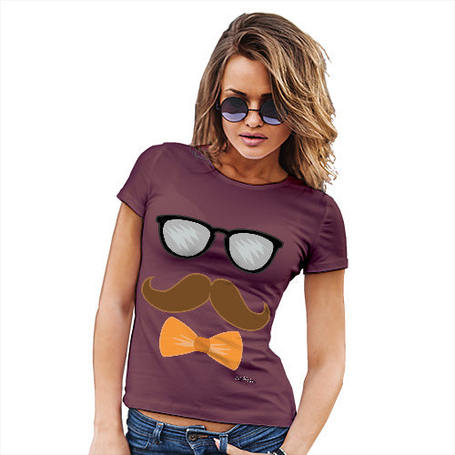 Funny T-Shirts For Women Sarcasm Glasses Moustache Bowtie Women's T-Shirt X-Large Burgundy
