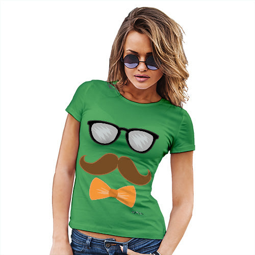 Womens Funny Sarcasm T Shirt Glasses Moustache Bowtie Women's T-Shirt X-Large Green