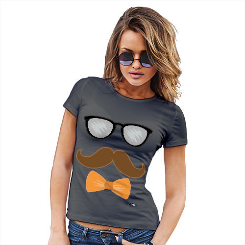 Funny T Shirts For Mum Glasses Moustache Bowtie Women's T-Shirt X-Large Dark Grey