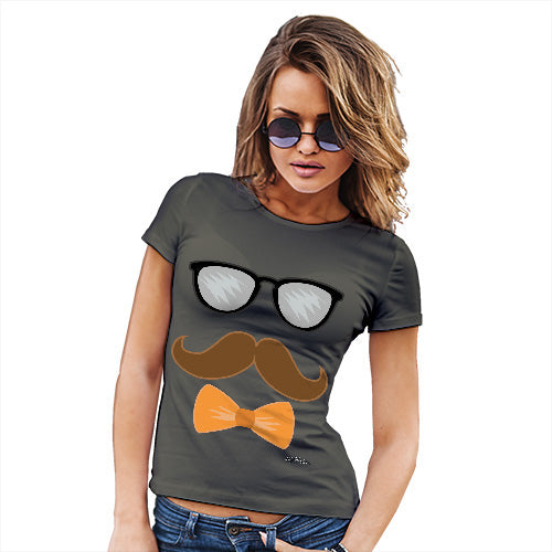 Funny T-Shirts For Women Sarcasm Glasses Moustache Bowtie Women's T-Shirt X-Large Khaki