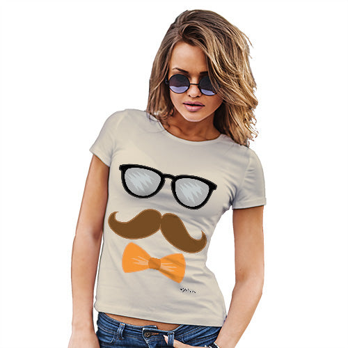 Funny T Shirts For Women Glasses Moustache Bowtie Women's T-Shirt X-Large Natural
