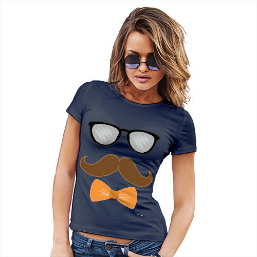 Womens Novelty T Shirt Glasses Moustache Bowtie Women's T-Shirt X-Large Navy