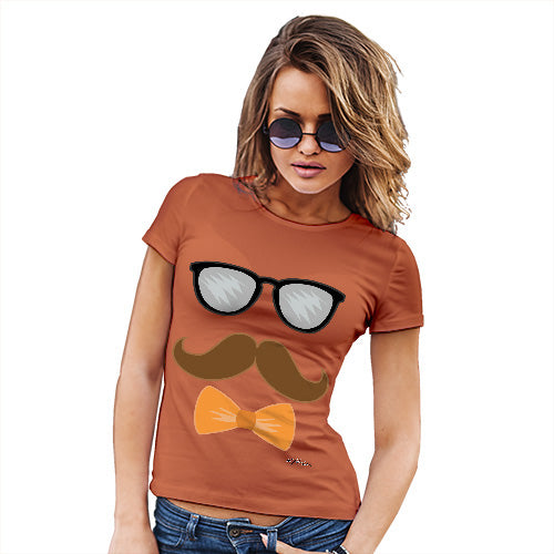 Womens Funny Sarcasm T Shirt Glasses Moustache Bowtie Women's T-Shirt X-Large Orange