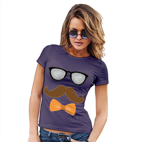 Funny T Shirts For Mom Glasses Moustache Bowtie Women's T-Shirt X-Large Plum
