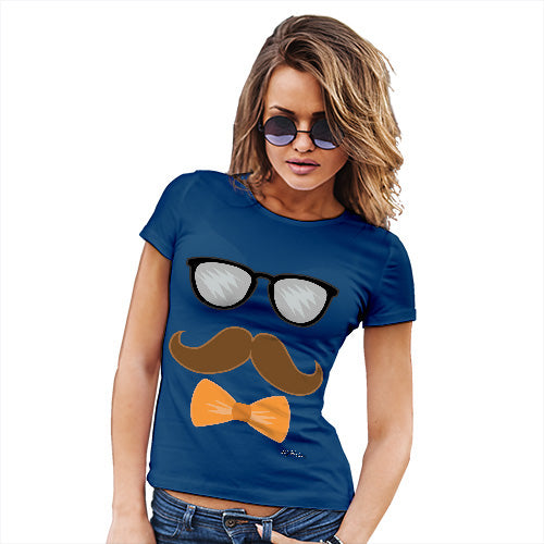 Womens T-Shirt Funny Geek Nerd Hilarious Joke Glasses Moustache Bowtie Women's T-Shirt X-Large Royal Blue