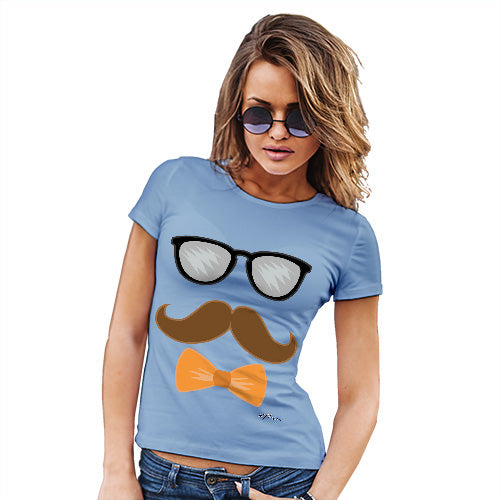 Womens Novelty T Shirt Glasses Moustache Bowtie Women's T-Shirt X-Large Sky Blue